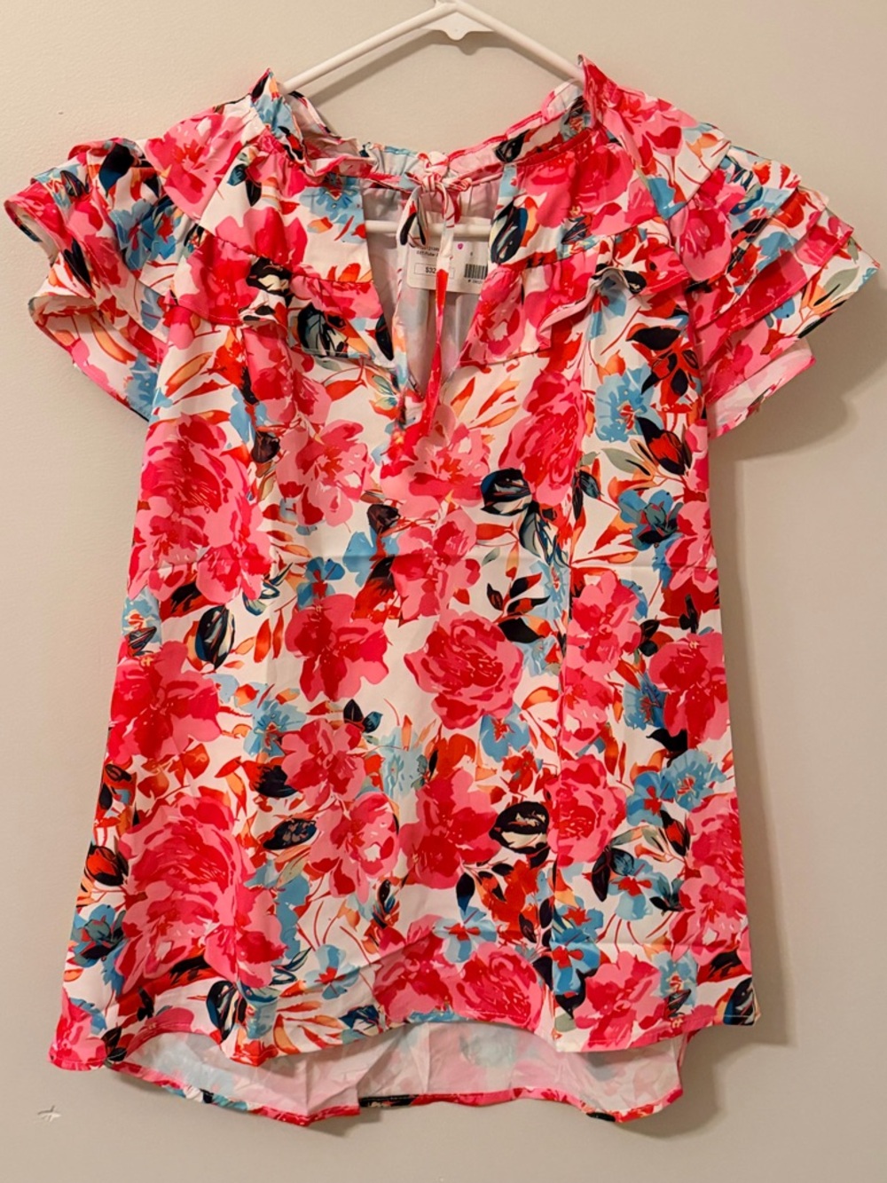 Floral V-Neck Short Sleeve Blouse - Pink Multi NWT